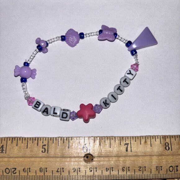 Multicolor “Bald Kitty” Bracelet Adult Humor Beaded Handmade Naughty Accessories - Picture 4 of 4